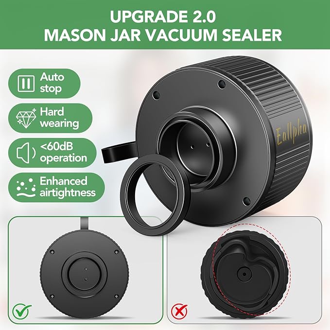 Electric Mason Jar Vacuum Sealer,2026 Upgraded 3-in-1 Handheld Vacuum Sealer for Mason Jars Food Storage Bags & Containers Control,Jars Sealer for Meal Prep Dry Goods & Canning Pickling