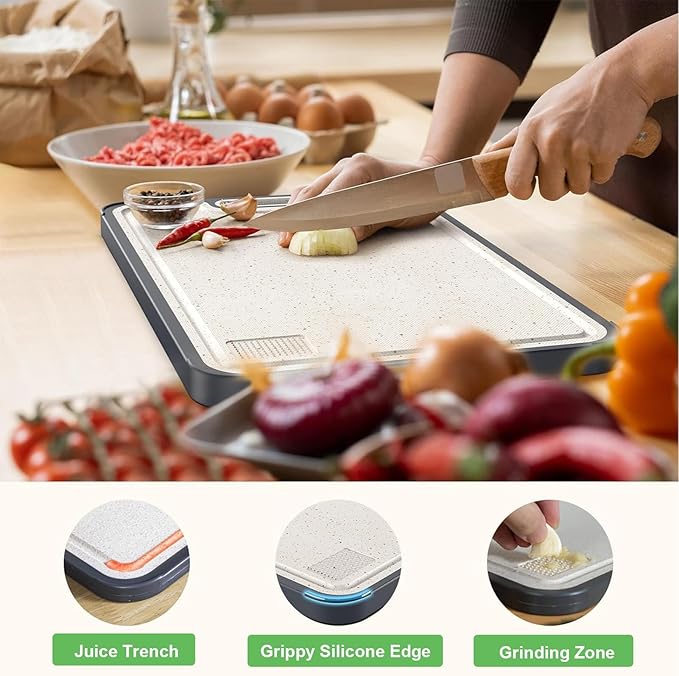 Wekayli Stainless Steel Cutting Boards for Kitchen, Non Toxic 2-in-1 Cutting Board Double Sided, Food Grade Chopping Boards for Fresh Meat Vegetable, Easy to Clean,15”×10