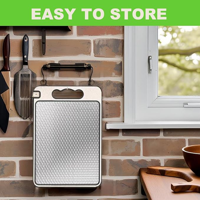 Double Sided Cutting Board for Kitchen, 304 Stainless Steel Cutting Board, 14.4"*9.8" and Wheat Straw PP, Juice Grooves, Non Slip, Reversible Chopping Board Easy to Clean, Dishwasher Safe