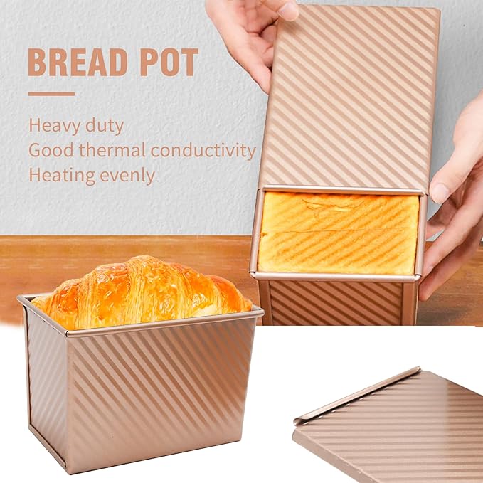 2Pcs Nonstick Square Loaf Pan With Lid, 4.53 x 3.94 x 4.33inch Mini Square Toast Box for Home Baking, Mini Cube Toast Box Ideal Baking Set Gift for Bread Lover(250g)