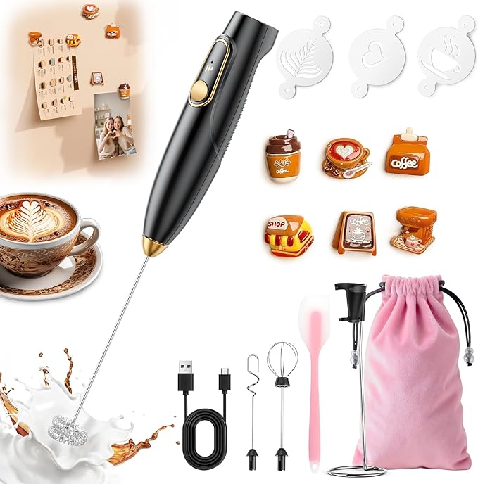 Frother Wand Rechargeable Hand Held with Stand, Milk Frother Handheld Battery Operated and Milk Frother Wand Rechargeable, for Coffee
