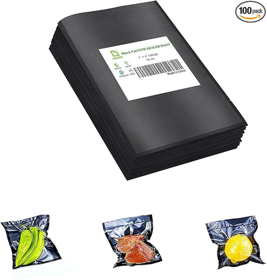 CANLENPK 4x6Inch/10x15cm Black Back and Clear Front Small Vacuum Sealer Bags,Food Storage Bag,Seal Meal Snack Fruit Nut,Boil Steam Heat Freeze,Commercial Grade Heavy Duty Sealable Bags (100PCS)