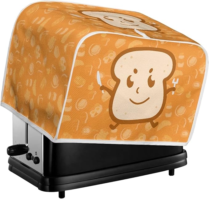 Annejudy Cute Bread Print Toaster Covers Dust and Greasy Protection Bread Maker Covers for 4 Slice Toasters