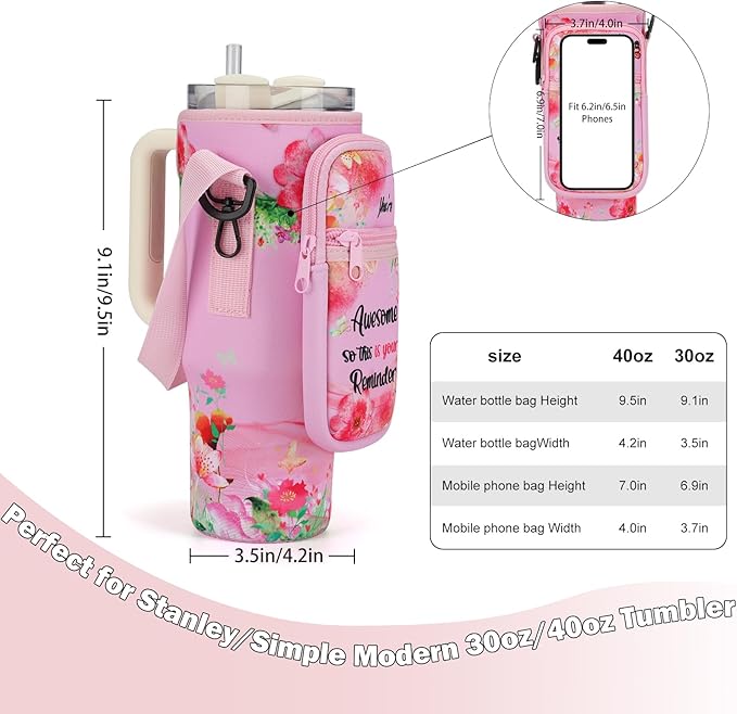 Water Bottle Carrier Bag for Stanley 40/30 oz Tumbler with Phone Pocket Neoprene Water Bottle Holder with Shoulder & Handheld Strap Stanley Cup Accessories