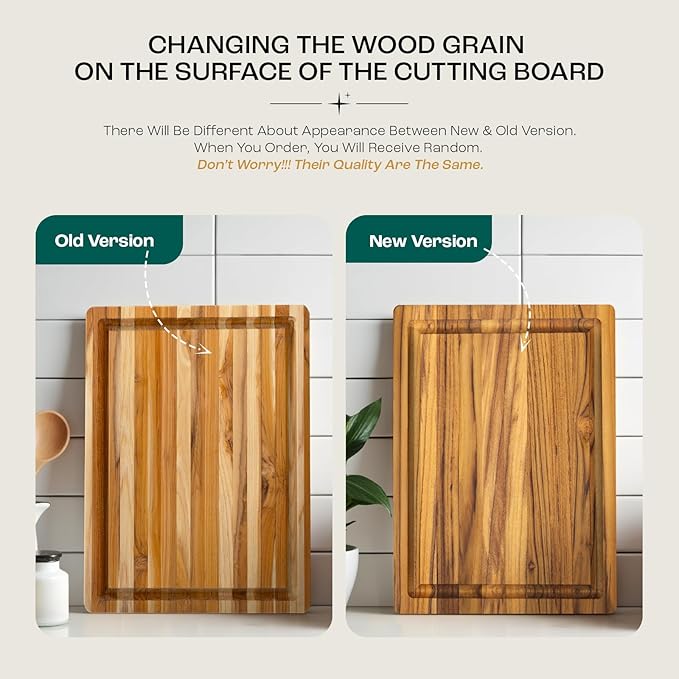 Yes4All Solid Teak Cutting Boards for Kitchen, [17''L x 13''W x 1.5” Thick] Medium Edge Grain Butcher Block Cutting Board, Food Surface Wood Cutting Boards with Juice Grooves and Easy Grip Handle