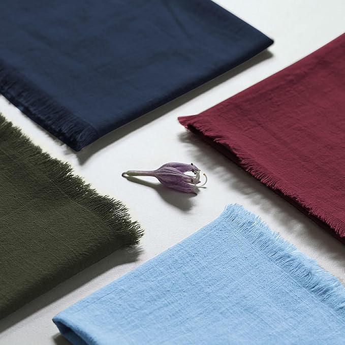 Handmade Cloth Napkins 100% Cotton Napkins with Fringe，Delicate Handmade Cloth Napkins for Dinners, Parties, Weddings and More，18 x 18 Inch Set of 4 - Olive Green
