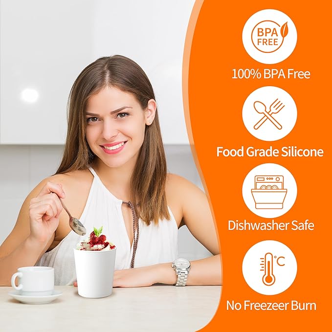Ice Cream Containers for Homemade (4 Pack - 1 Quart Each), Reusable PP Plastic Ice Cream Storage Containers for Freezer, Leak-Free Ice Cream Containers with Silicone Lids