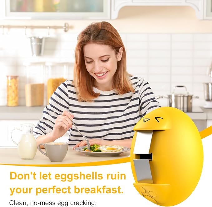 Egg Cracker, Silicone Egg Shell Opener, Cute Egg Shaped Design, Opens Eggs with Ease, A Little Happiness Boost for Your Kitchen. (Color: Yellow, 2-Pack)