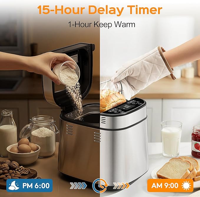 2.5LB Bread Maker with Built-in Electronic Scale, 25-in-1 Bread Machine, Beginner-Friendly with Adjustable Baking & Fermentation, Non-Stick Easy-Clean Pan,Quiet,15H Delay, Recipes, Ivory White