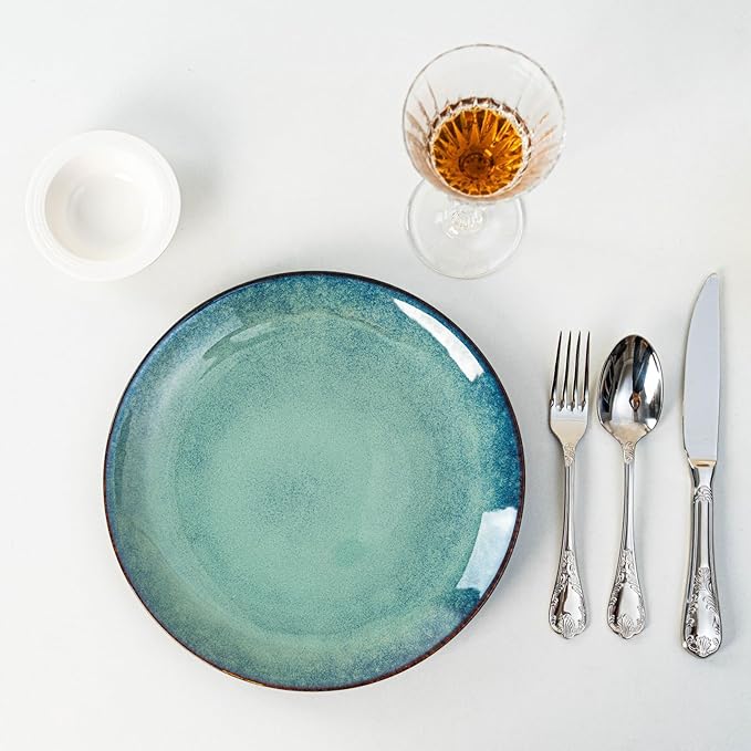 Dinner Plates Set of 6, 10 Inch Ceramic Plates – Porcelain Dinner Plates for Kitchen, Serving & Everyday Use, Microwave & Dishwasher Safe，Light Blue