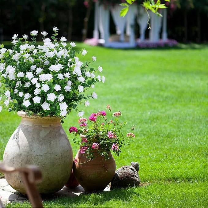 24PCS Artificial Flowers, Fake Artificial Greenery UV Resistant No Fade Faux Plastic Plants for Wedding Bridle Bouquet Indoor Outdoor Home Garden Kitchen Office Table Vase(White)