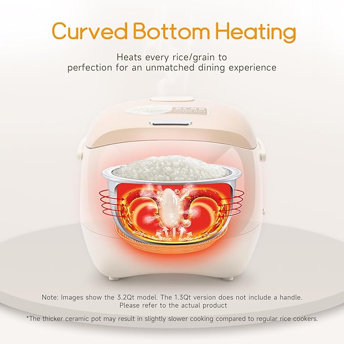 Joydeem Mini Ceramic Rice Cooker, 2.5 Cups Uncooked Rice Cookers with Pure Ceramic Inner Pot, Healthy & PFOA Free, 1.2L/1.3 qt, DFB-C120
