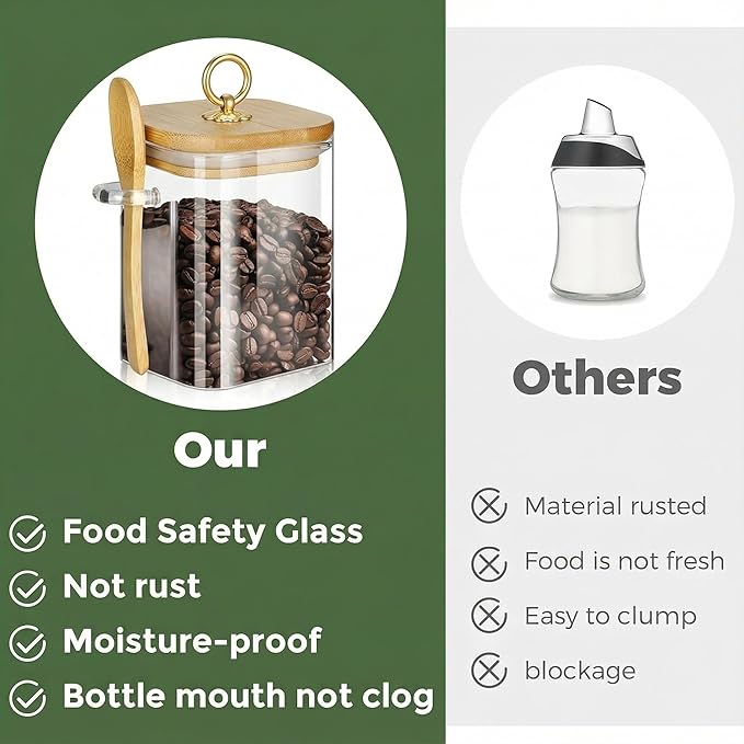 Glass Jars with Bamboo Lids and Spoons, 16 oz Glass Storage Containers with Lids for Dry Food Storage Sugar, Coffee, Nuts, Cookie, Candy, Tea, Airtight Kitchen Canisters Spice Jars