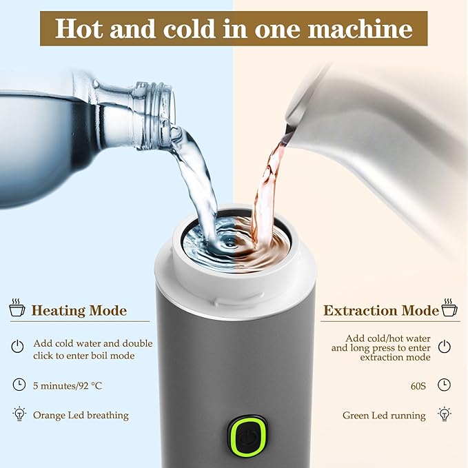 Lmozim Portable Coffee Maker, Espresso Machine for camping, Travel Coffee Maker with USB-C, 3-in-1 Small Espresso Machine with Ground Coffee & Capsules (NS＆DG) for RV, Hiking, Office(Grey)
