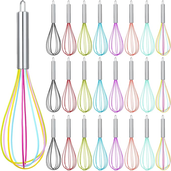 Domensi 24 Pcs 12 Inch Whisks Bulk for Cooking Silicone Whisks Non Scratch Stainless Steel Egg Beater Colorful Coated Metal Heat Resistant Egg Beaters for Valentines Day Party Favor Gift Supplies