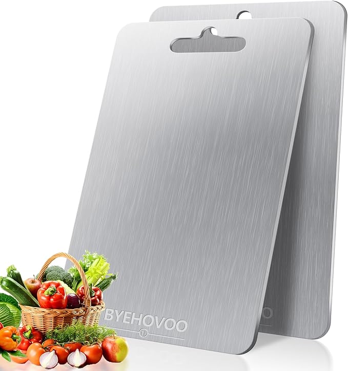 Titanium Cutting Board for Kitchen, Double Sided Pure Titanium Cutting Board | Easy to Clean | Dishwasher Safe | Food-Grade Raw & Cooked Foods or Outdoor Camping Chopping Board (13.4 x 9 inch)