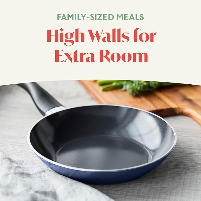 Lumenflon Deco 8” Nonstick Frying Pan Skillet, Made in Italy, Diamond Ceramic PFAS-Free, Dishwasher & Metal Utensil Safe, Durable Gloss Enamel Finish, Stay-Cool Handle, High Walls-Extra Room, Blue