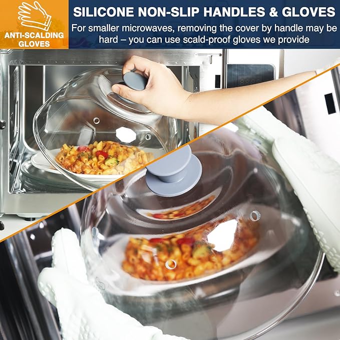 Tall Glass Microwave Splatter Cover, 0.9-2.2 cu.ft Microwave Covers for Food, Splatter Guard for Plate, BPA Free & Dishwasher Safe Lid with Silicone Handle(Not for 0.5/0.7 cu.ft)
