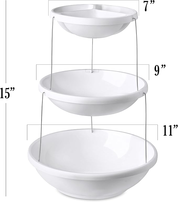 Masirs 3-Tier Collapsible Bowl: Decorative Design Folds for Minimal Storage. Ideal for Serving Snacks, Salad, and Fruit. Top Bowl Divided into Three Sections.