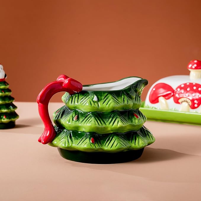 Christmas Gravy Boat - 17oz Hand-Painted Ceramic Christmas Tree Design for Festive Holiday Dinners