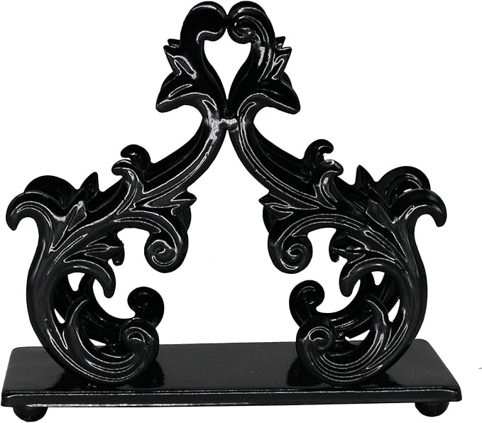 Owlgift Baroque Black Napkin Holder – Decorative Metal Tissue Rack for Tabletop, Mail, or Bill Organizer – 6 x 2 x 5.3 Inches, Glossy Finish for Home or Restaurant Use
