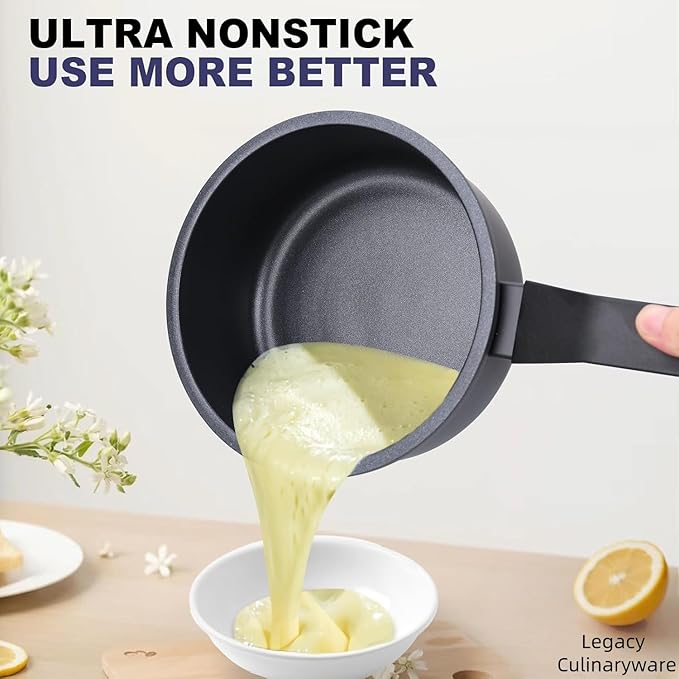 Legacy Culinaryware Nonstick Sauce Pan with Lid,1.5QT small pot, PFOA Free,Kitchen Pots Induction Pot,Black