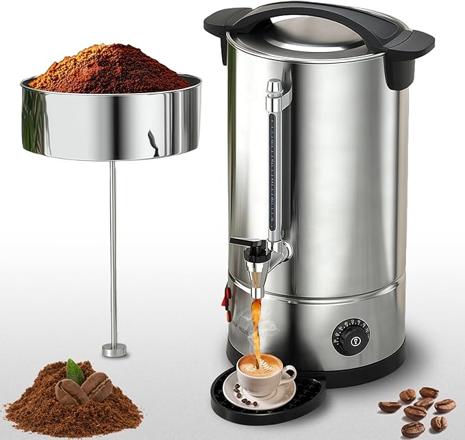 rcqeuiol Commercial Coffee Urns, 160 Cups/25L Coffee Maker with Keep-Warm Function, Hot Beverage Dispenser, Electric Hot Water Urn Stainless Steel, for Events, Offices, Parties, Catering (160 Cup)
