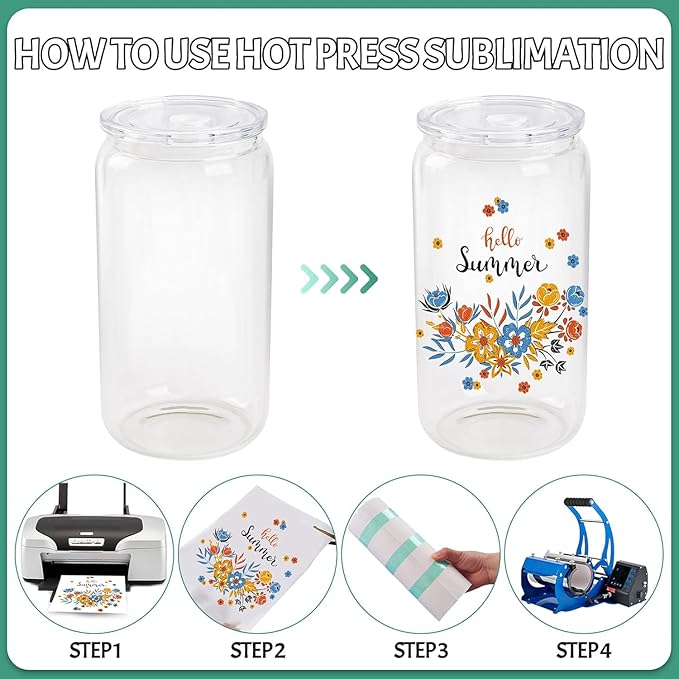 Joyclub 12 Pack Sublimation Cups 16 OZ Clear Glass Cans Blanks with Lids Mason Jars for Iced Coffee Beer Juice and Soda Drinks