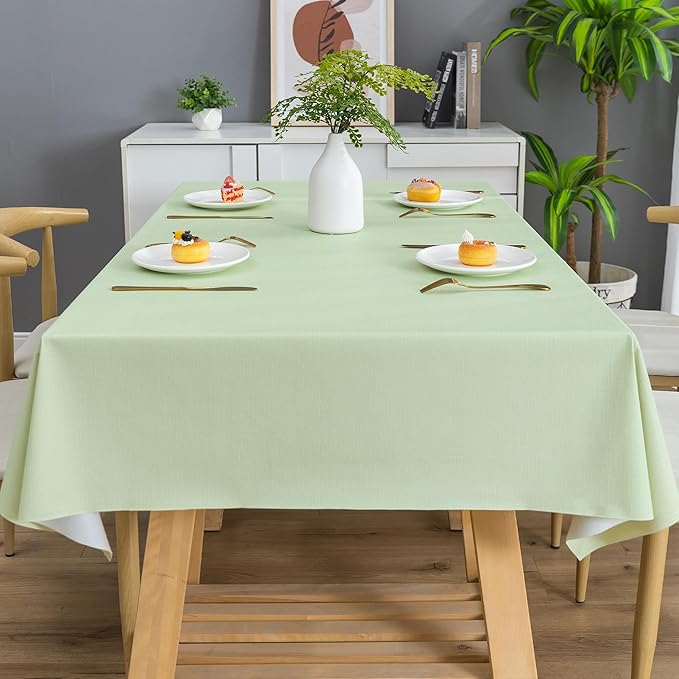 Rectangle Table Cloth,100% Waterproof Tablecloth Oil Proof Spill Proof Vinyl Table Cloth, Wipe Clean Plastic Table Cover for Dining, Camping, Indoor and Outdoor 54" x 102",Green