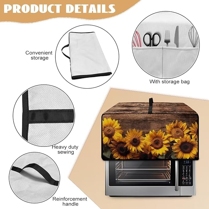 Doojoayie Sunflower Toaster Cover 4 Slice Kitchen Appliance Covers 18.5"x14.5"x 9" Small Appliance Dust Protector with Top Handle Easy to Storange