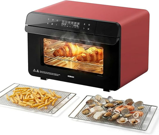 ROBAM Toaster Steam Combi Oven, Countertop Air Fryer 20-in-1 Oven with Convection & Grill, Stainless Steel Interior, 3-Layer Insulated Glass Door, 3 Steam Modes, 30 Built-In Recipes (Red)