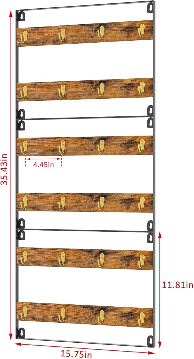 Wall Mount Coffee Mug Holder - Rustic Wood and Iron, Holds Up to 24 Mugs (3Pack) for Kitchen, Home, Coffee Bar