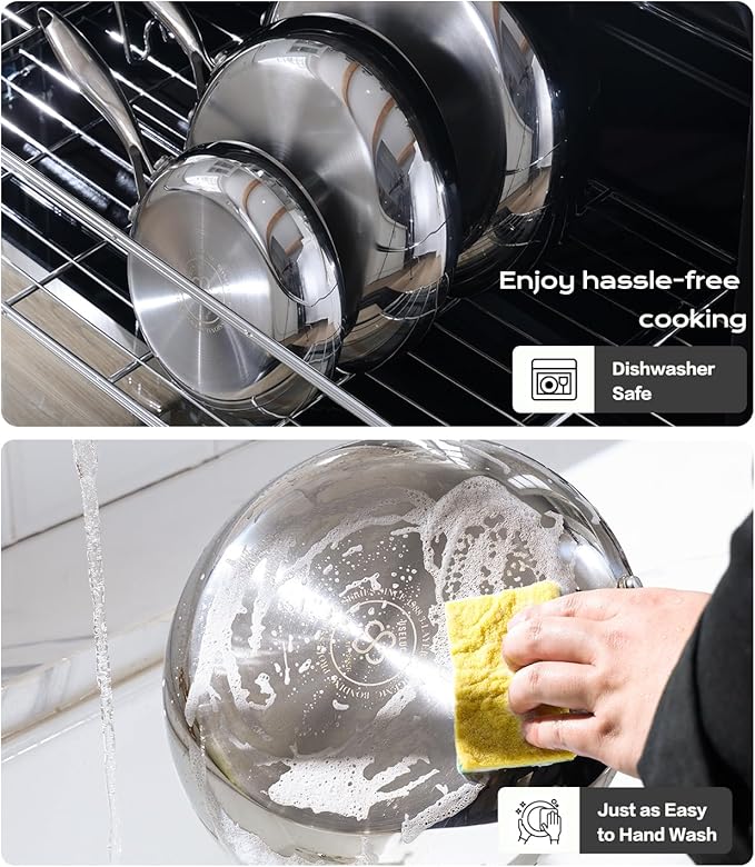 USELUCK Stainless Steel Frying Pan Sets 6 Piece 8, 10 & 12 Inch with Lids, Oven & Dishwasher Safe Fast and Even Heating Stay Cool Handles Non-toxic PFOA Free Stir Fry Pan Skillets Sets