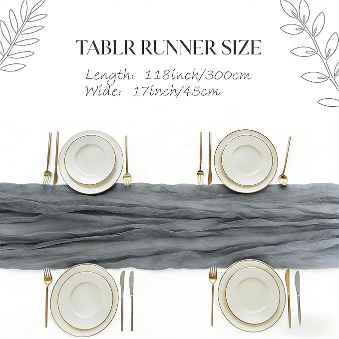 3 Grey Cheesecloth Table Runner -17×120 Inch Gauze 10 FT Long Cheese Cloth Table Runners for Bridal Wedding Party Baby Shower Holiday Birthday Home Easter Decor (Grey, 3PC)