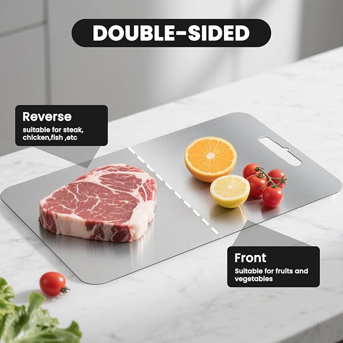 2026 Upgraded Titanium Cutting Board for Kitchen, Extra Thick 100% Pure Titanium Chopping Board, Double-Sided Food-Grade Board with Scratch-Resistant Surface & Smooth Rounded Edges(14×10IN)