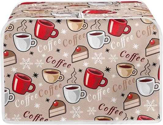 Annejudy Coffee Pattern Toaster Cover 2 Slice Dustproof Toaster Bread Maker Cover Small Kitchen Appliance Fingerprint Protection Kitchen Decor