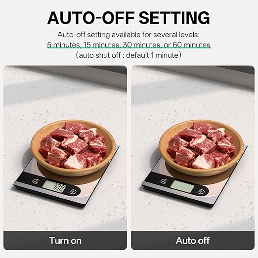 5kg/11lb Food Scale， Digital Kitchen Scale Weight Grams and Ounces for Baking Cooking Coffee Package Postage， Auto-Off Setting， LCD Display， Stainless Steel and Tempered Glass