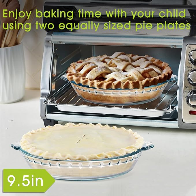 ZYER Glass Pie Plate for Baking Pie Pan with Handles 47oz Glass Pie Dish for Baking, 9.5 Inch 2 Pack