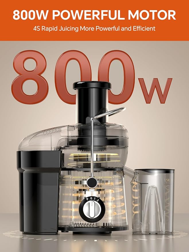 Juicer Machine, Airon Centrifugal Juicer Extractor, Max Power 800W, 3" Wide Feed Chute for Fruit Vegetable, Juice Maker with 3-Speed Setting, High Juice Yield, Easy to Clean, Stainless Steel, BPA Free