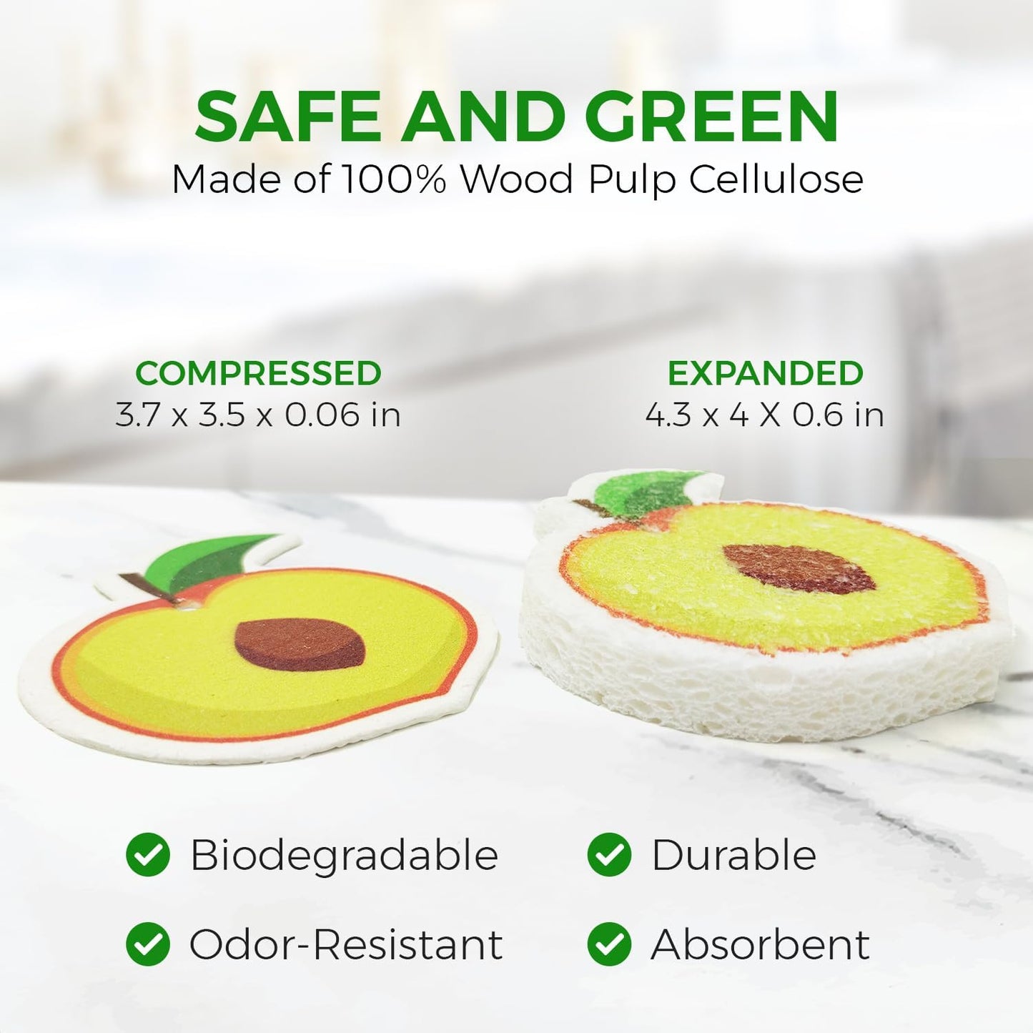 Compressed Cellulose Sponges - 12 Pack Fruit Shaped Natural Pop Up Dish Sponge for Kitchen - Compostable, Plant-Based, Non Scratch Cleaning Sponges Bulk for Dishes & Household Cleaning