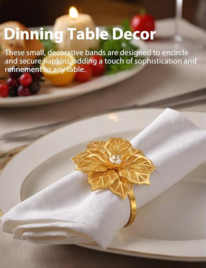 12 Pack Flower Napkin Rings Holders Clear Rhinestone Décor Dinner Party Wedding Christmas Gathering