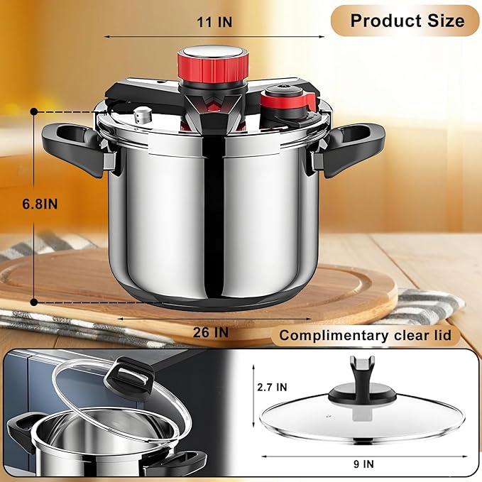 KILOGORGE Pressure Cooker 10 QT,Pressure Canner,18/8 Stainless Steel Pressure Cooker,One-Hand Locking,Compatibility Gas and Induction Cooktops, Pressure Canner for Canning