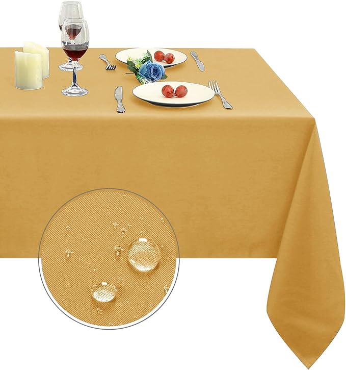 Obstal Gold Rectangle Table Cloth - Heavy Duty Water Resistance Polyester Tablecloth, Decorative Fabric Table Cover for Outdoor and Indoor Use, 60x84 Inch