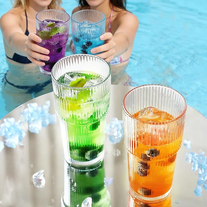 Etolies 6 Pack Ribbed Glass Tumblers, 18oz Glass Cups, Highball Glasses,Clear Glassware, Drinking Glasses for Iced Coffee, Water, Juice,Cocktails, Barware,Beer, Iced Tea & Gifts for Dad