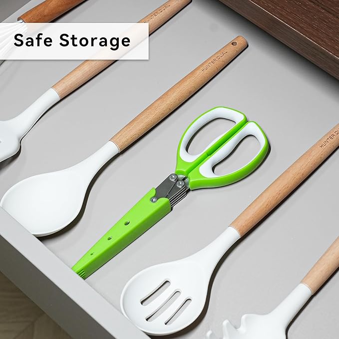 Kitchen Scissors for Food, HUNTER.DUAL Heavy Duty Come Apart Poultry Shears for Cooking, All Purpose for Cutting Chicken, Meat, Fish & Vegetables (Green, White, 8.66 Inch)
