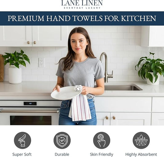 LANE LINEN 100% Cotton Kitchen Towels Set, 6-Pack – Premium, Absorbent, Quick-Drying Dish Towels, Tea Towels, 18" x 28" - Red