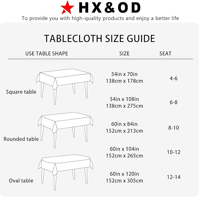 HX&OD Rectangular Tablecloth Cationic Fabric Waterproof Stain Resistant Wrinkle-Resistant for Home/Decoration/Party/Buffet/Wedding/Dining Room/Camping
