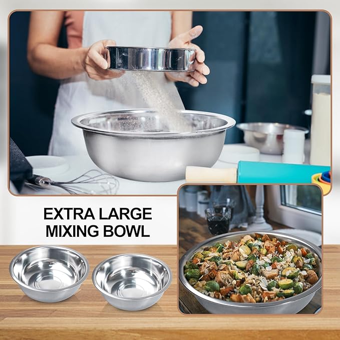 10 Pcs Stainless Steel Mixing Bowls Set 13 Qt Extra Large Bowl Salad Bowl Basin 16 Inch Stackable Large Metal Mixing Bowls for Dishwasher Mirror Polish Bowls for Home Kitchen Cooking Baking Supplies