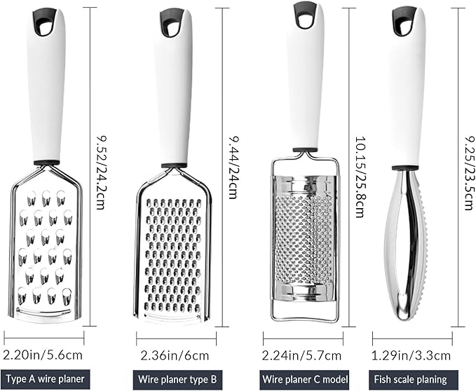 4 PCS Cheese Grater Set-Kitchen Professional Stainless Steel Handheld Zester,Cheese Graders for kitchen,Zester Grater with Handle,graters, peelers & slicers for Food