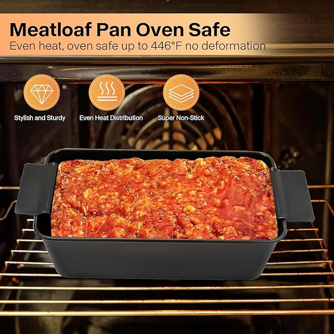 Meatloaf Pan with Drain Tray, 2 Pack, Non Stick Meat Loaf Pan with Drip Tray, 9.8x5.7 Inch Bread Baking Pan with Insert Easy Removal Perforated, Bakeware Loaf Pan for Oven Roasting Meat